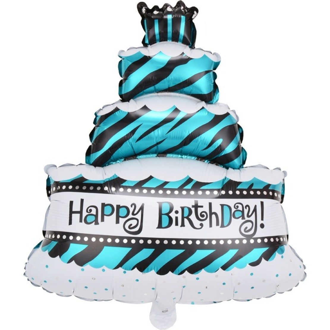 Balon din Folie Metalizata, Flippy, Model Tort cu 4 Straturi, Balon Aniversar, Model Happy Birthday, 62x43 cm, Ambalaj Individual, Pai inclus, Umflare cu Aer sau Heliu, Albastru