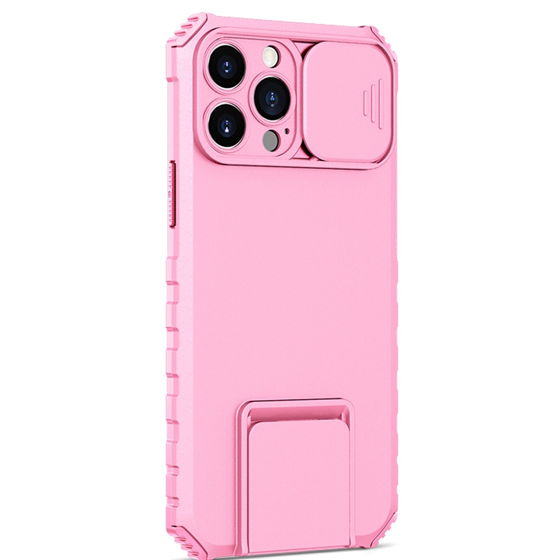 Husa Defender cu Stand pentru iPhone 12 Pro Max, Roz, Suport reglabil, Antisoc, Protectie glisanta pentru camera, Vafy