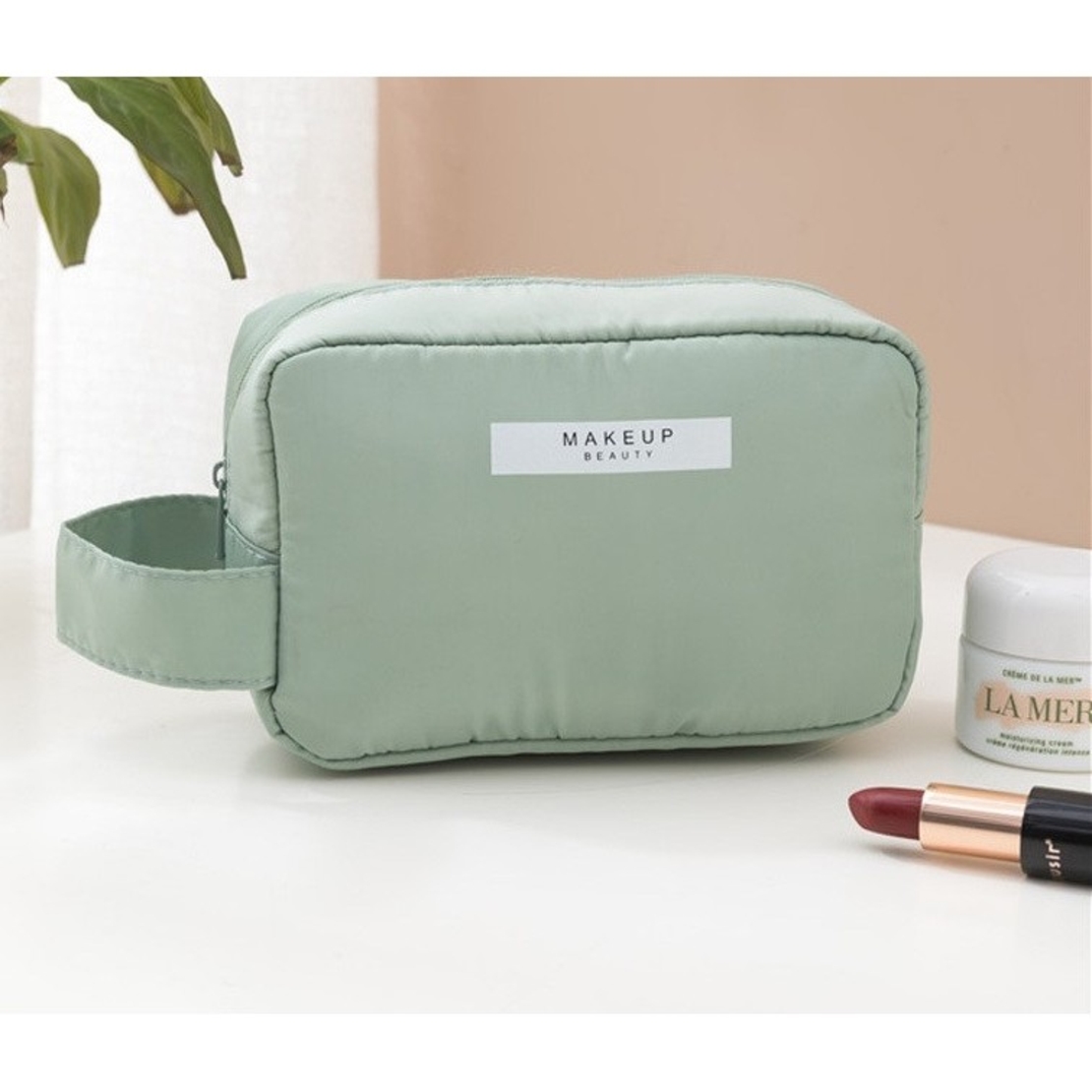 Portfard, Flippy, cu Maner, Material Impermeabil, pentru Cosmetice, 16 x 11 x 7 cm, Verde