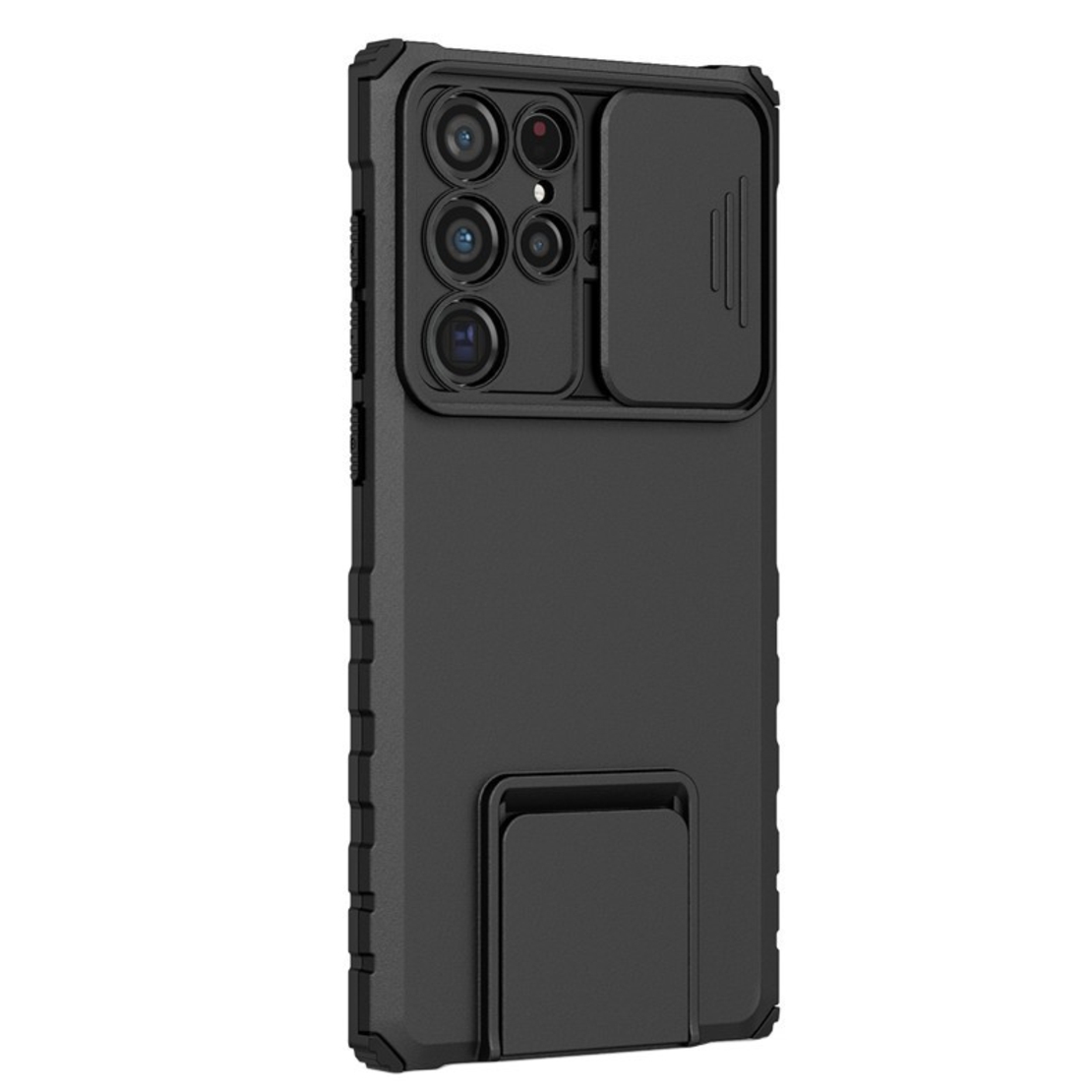 Husa Defender cu Stand pentru Samsung Galaxy S24 FE, Vafy, Suport reglabil, Antisoc, Protectie glisanta pentru camera, Negru