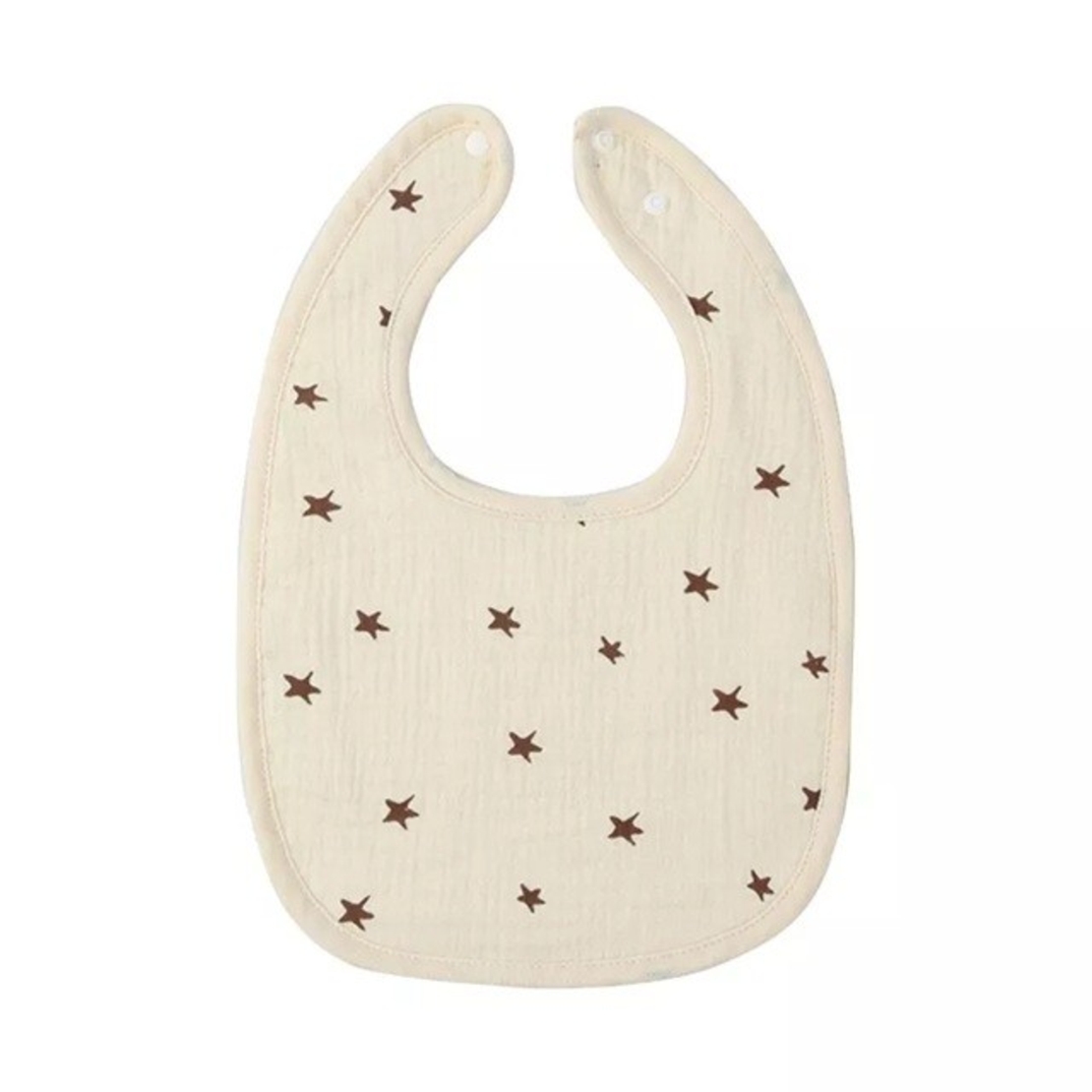 Baveta in Forma de U, Flippy, din Bumbac, pentru Copii 0-12 Luni, Rezistenta la Apa, cu Capse, Model cu Stelute, 21x30 cm, Crem