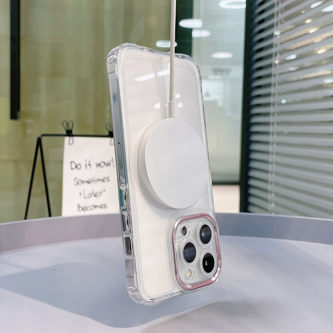 Husa MagSafe Silicone pentru iPhone 12, Vafy, Transparenta, Magnetica, Extra Protectie Camera Roz