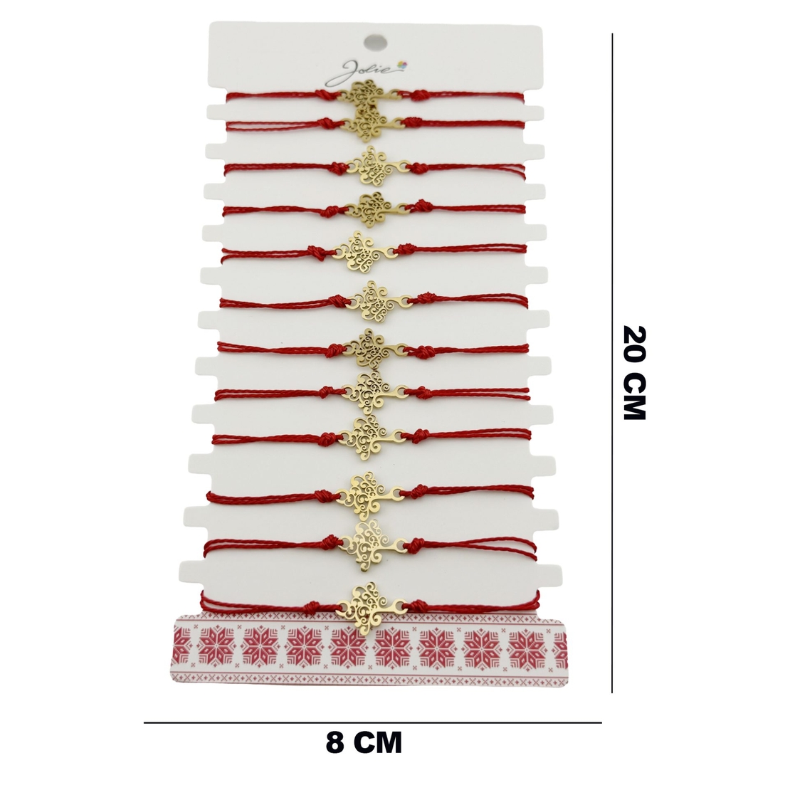 Bratara Martisor pentru Dama, Jolie, Model Copac, Set 12 bucati, Pandativ din Inox Auriu, Snur Ajustabil Impletit, Rosu