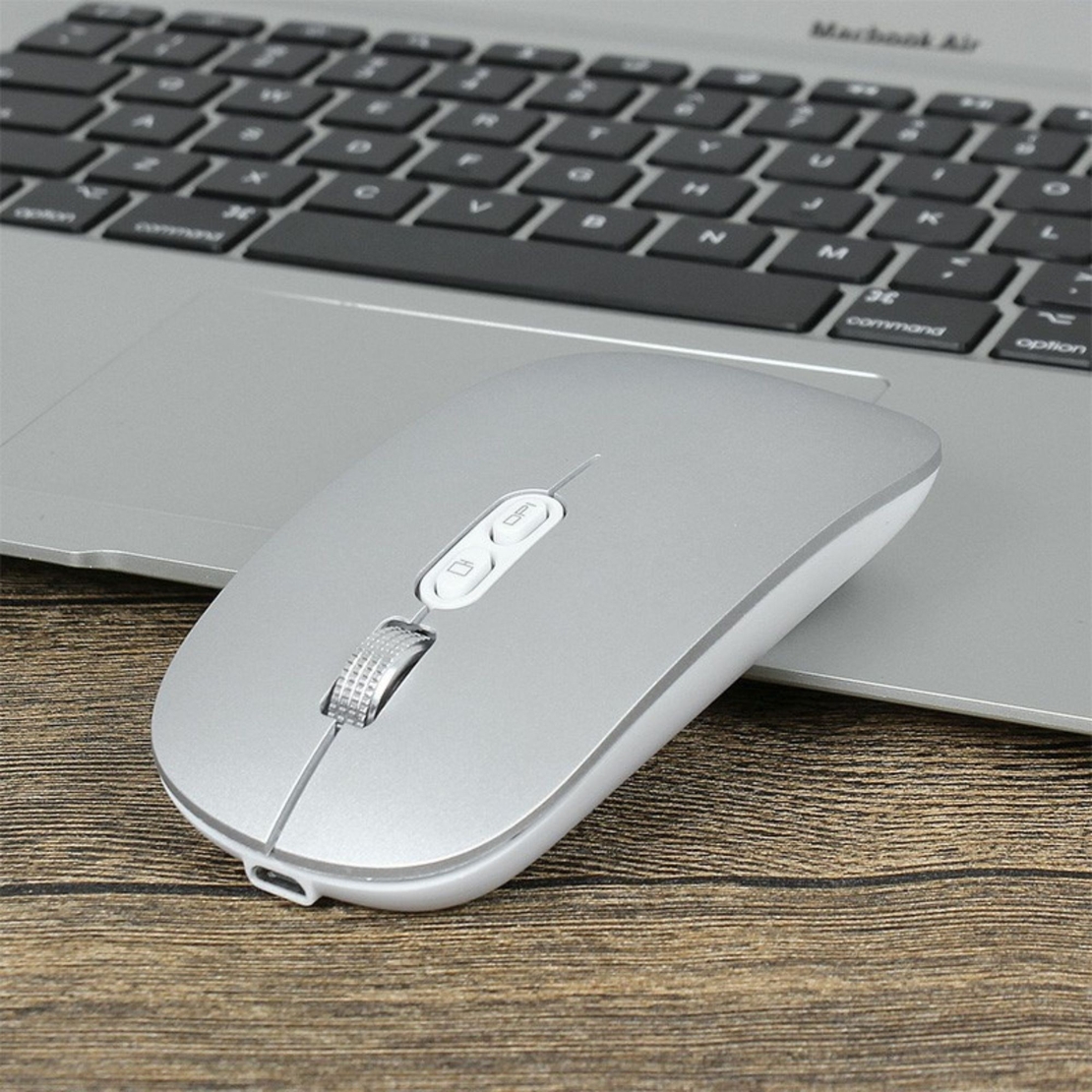Mouse Wireless Reincarcabil, Vafy, Compatibil Windows/macOS, Bluetooth 5.1 + 2.4GHz, Silentios, DPI 800/1200/1600, Argint