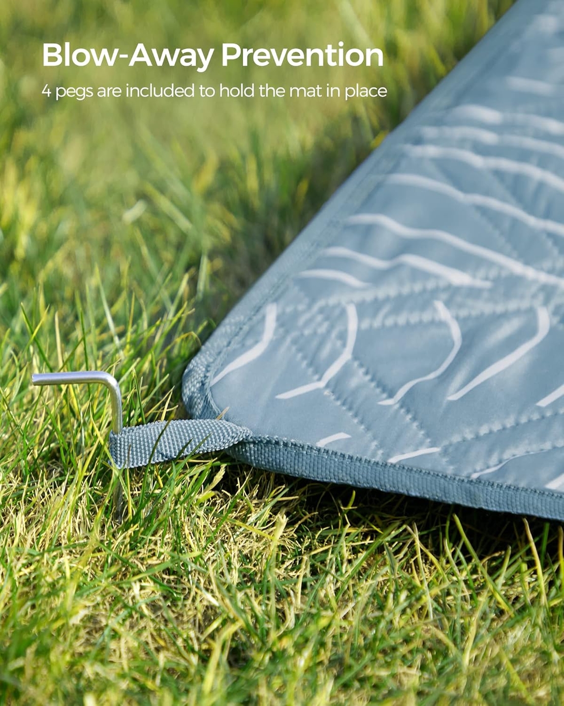 SONGMICS Patura picnic impermeabila 200x200 cm, cu ancore de fixare, pliabila, lavabila, multistrat, albastru cu model frunze