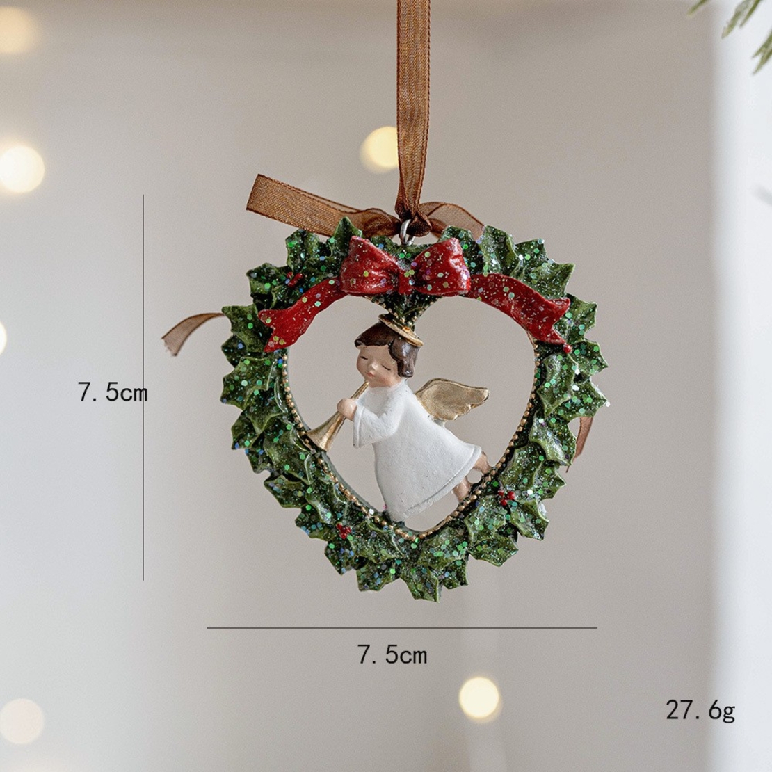 Decoratiune de Craciun, Flippy, pentru Brad, Model Ghirlanda cu Inger, 7.5 x 7.5 cm, din Rasina, Multicolor