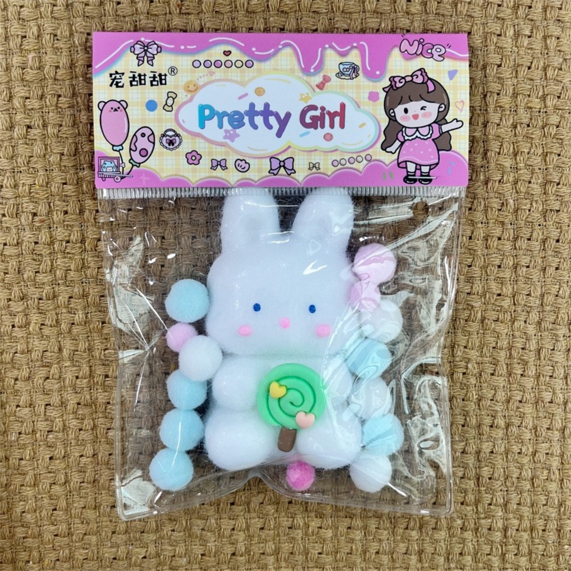 Jucarie Antistres Squishy, Flippy, cu Revenire Lenta, Squeeze Pretty Girl, Model Animalut, Ambalaj Transparent, Alb
