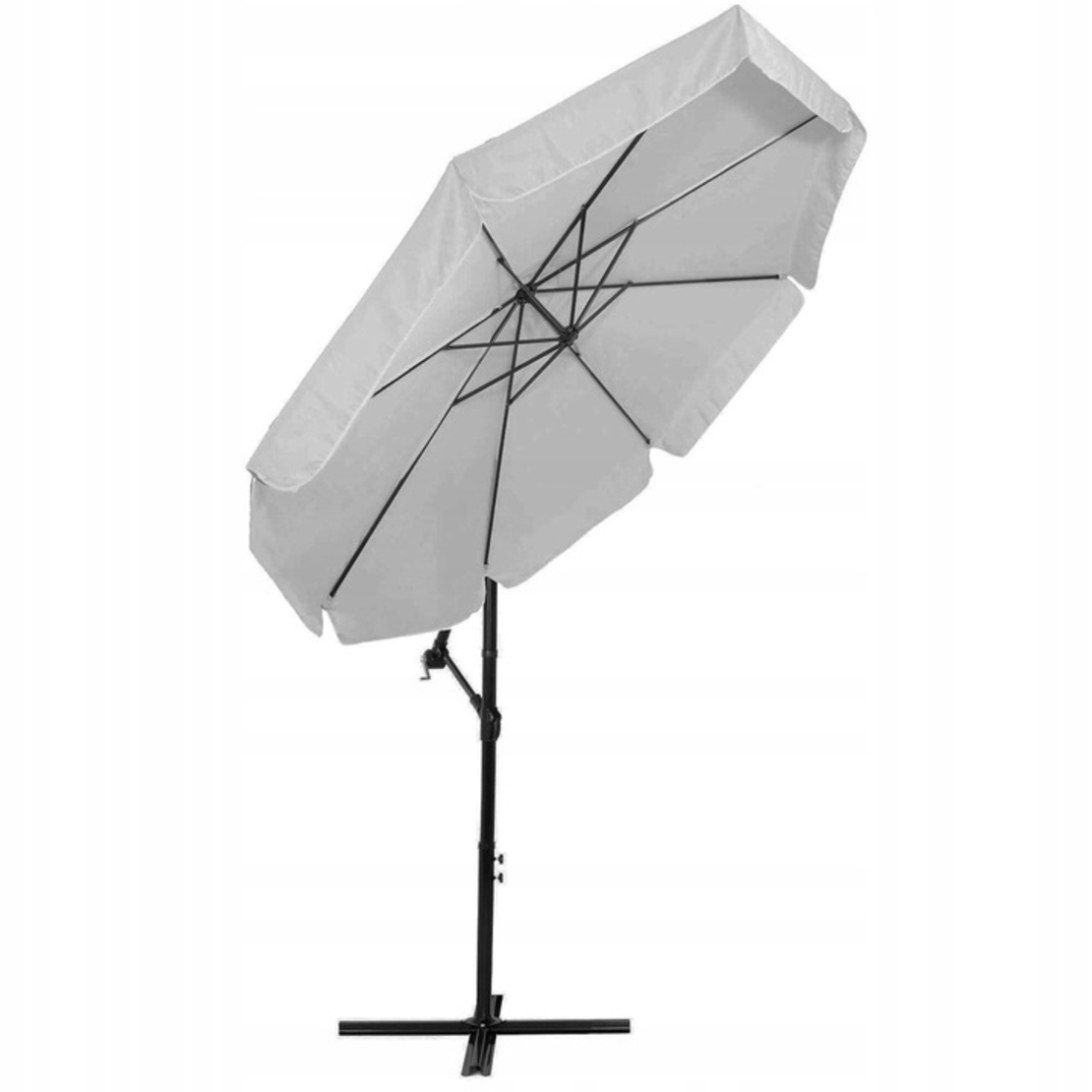 Umbrela de gradina cu brat lateral banana, cu husa, 300cm, gri deschis