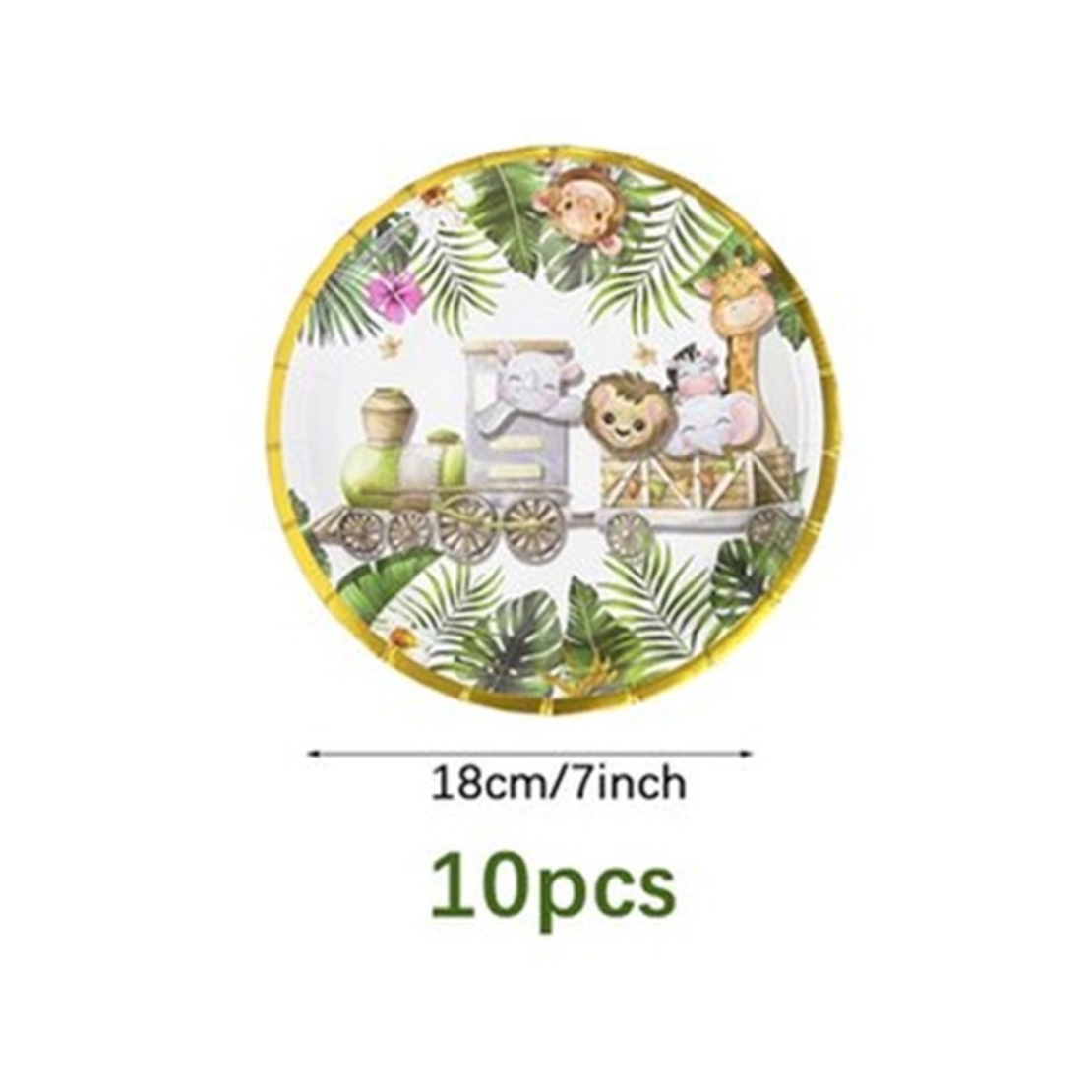 Farfurii Cartonate pentru Petreceri, Flippy, Farfurii Cartonate de unica Folosinta pentru Zile de Nastere, Model Safari cu Animale, set 10 buc, Diametru 18 cm, Multicolor