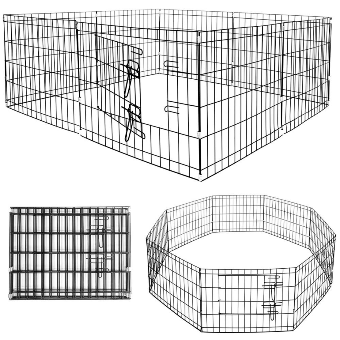Tarc pentru animale de companie, din fier, forma configurabila, cu usa de acces, 3XL, 155x155x61cm, negru