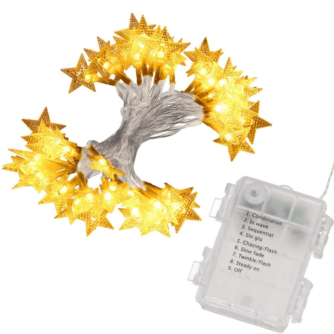 (DL) Instalatie stelute luminoase pentru gradina, 5 metri, 50 LED-uri, cu baterii, galben