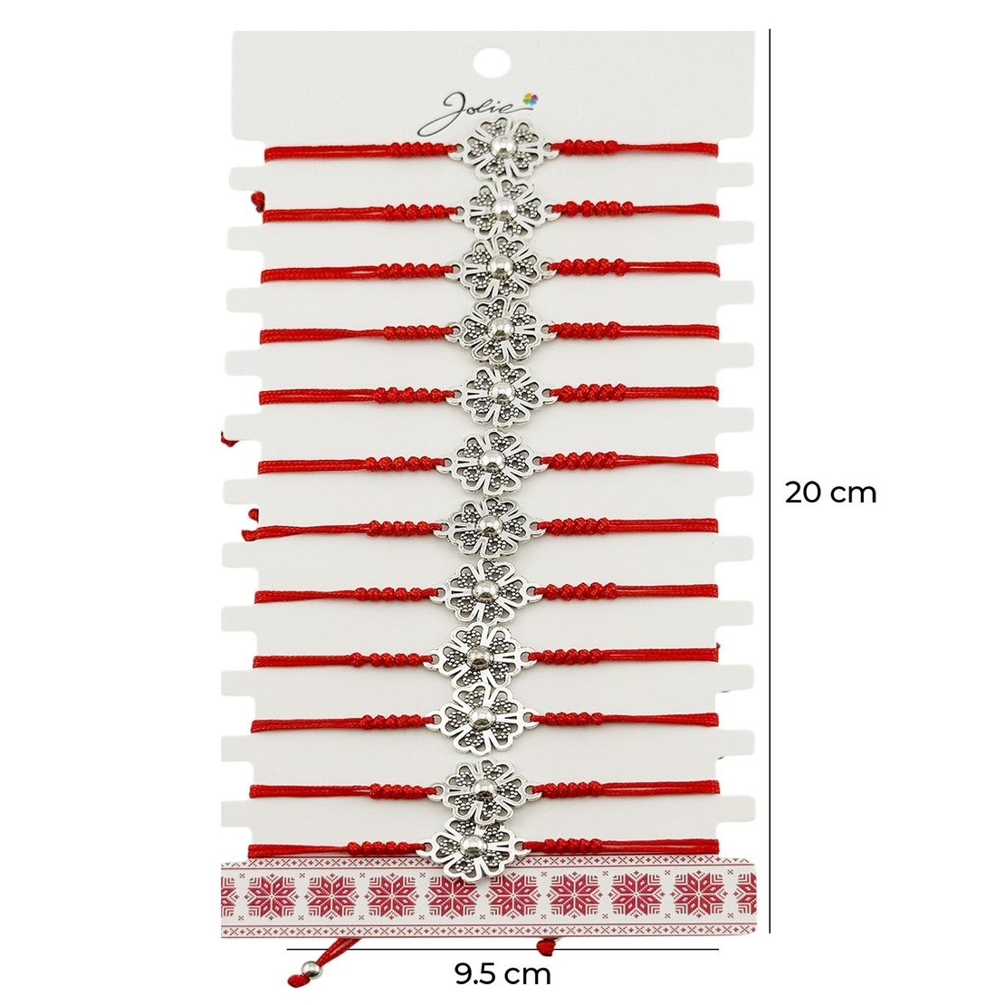 Martisor Bratara Impletita cu Pandantiv din Inox, Jolie, pentru Dama, Set 12 bucati, Snur Rosu Textil, Dimensiune Reglabila, Model Floare