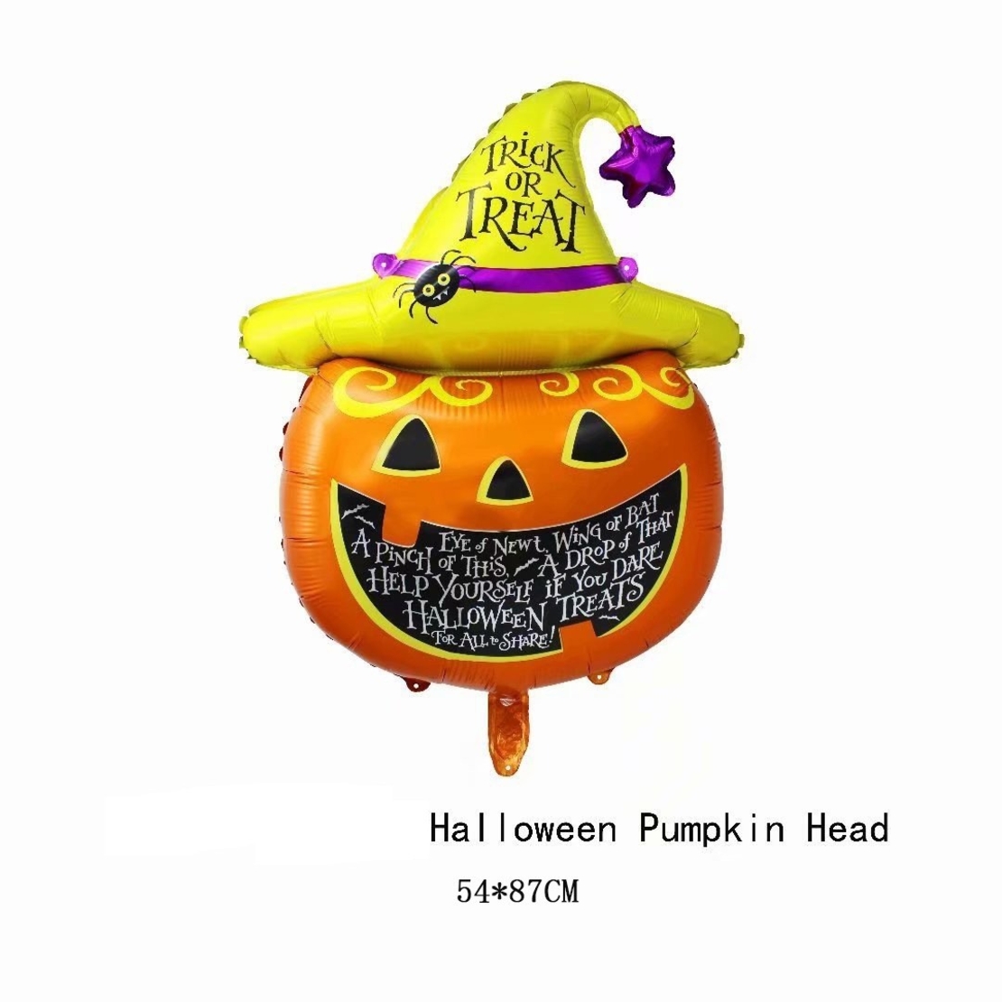 Set 5 Baloane din Folie Metalizata, Flippy, Figurine, Tema Halloween, Pai Inclus, Ambalaj Individual, Umflare cu Aer sau Heliu, Figurina Dovleac 54x87 cm, Stelute si Cerculete 45 cm, Multicolor