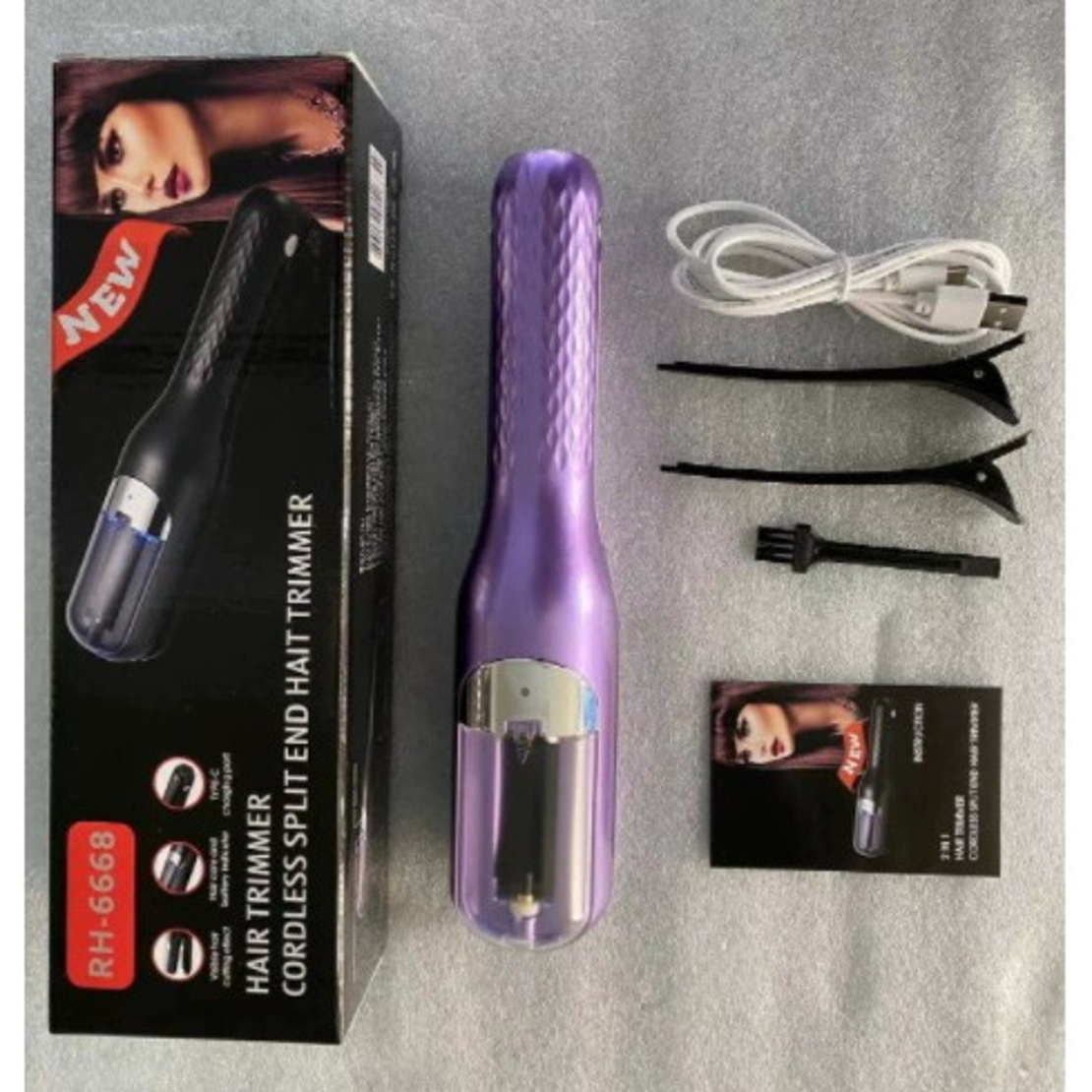 Aparat de Reparare a Varfurilor Despicate, Vafy, Netezirea Firului de Par, din ABS+PC, cu Ioni Negativi, Baterie 500 mAh, 24.8 x 5.3 x 5 cm, Mov