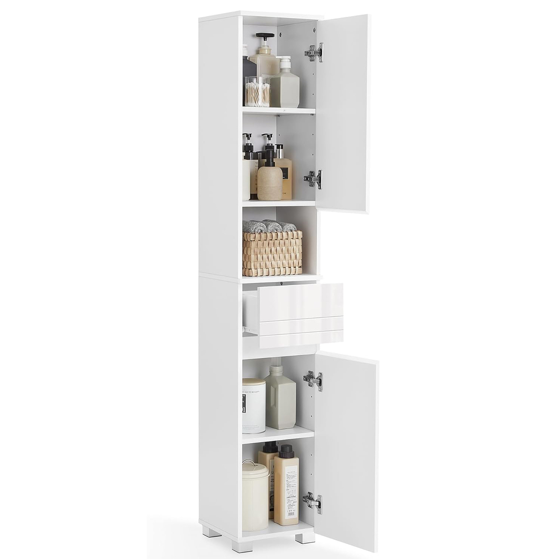 VASAGLE Dulap de baie tip coloana, din MDF, cu sertar si 2 usi, 30x30x170cm, alb