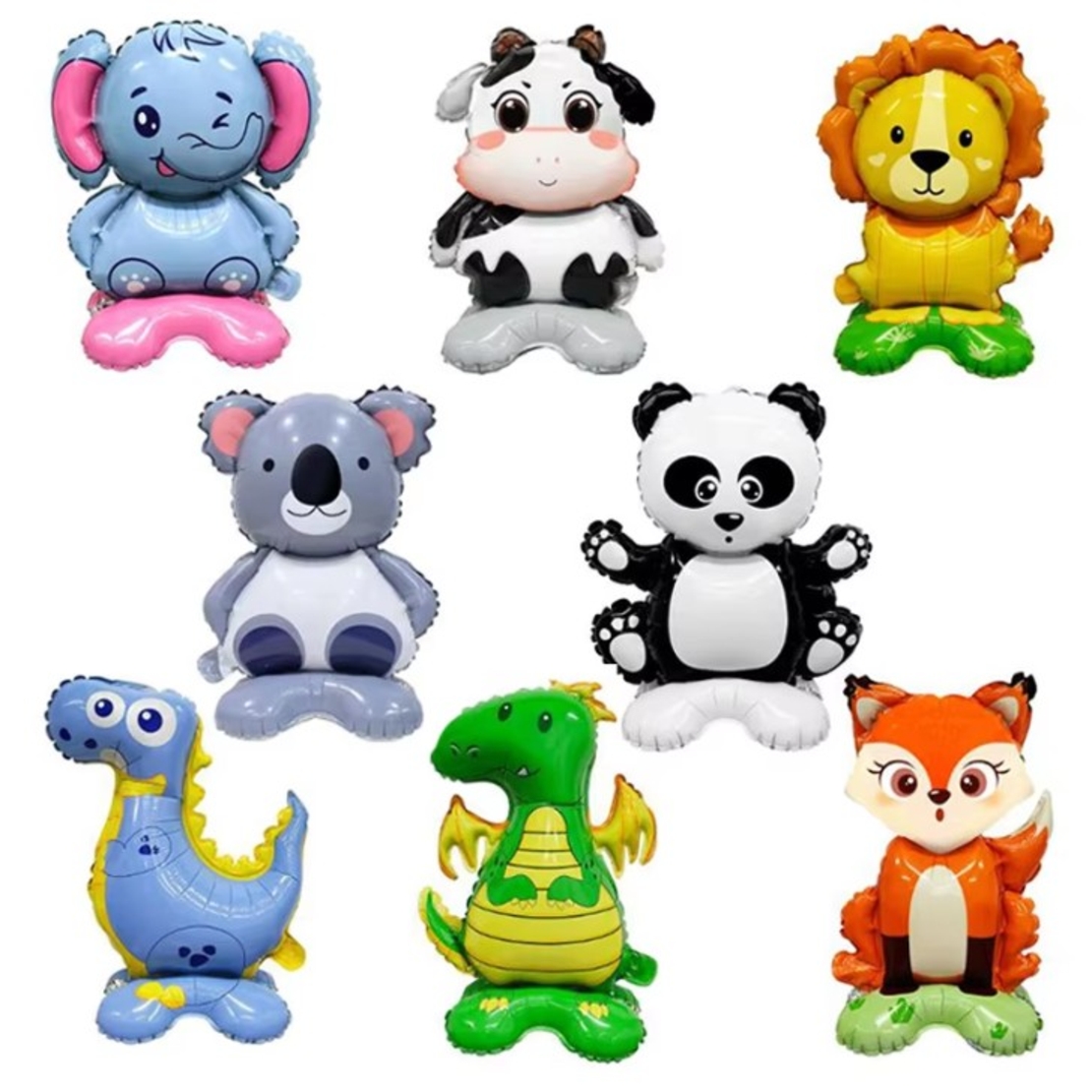 Balon din Folie Metalizata, Vafy, Mini Figurine Animalute, Model Vulpe, Tematica Aniversare, 35x61 cm, Ambalaj Individual, Pai Inclus, Umflare cu Aer sau Heliu, Multicolor