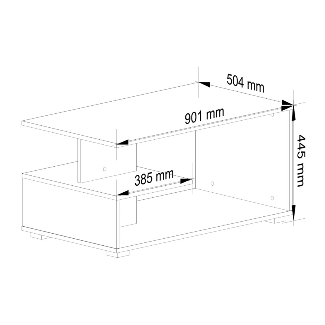 Masuta de cafea Vini pe roti, cu raft inferior si blat din PAL laminat, 90x51x40 cm, maro arin