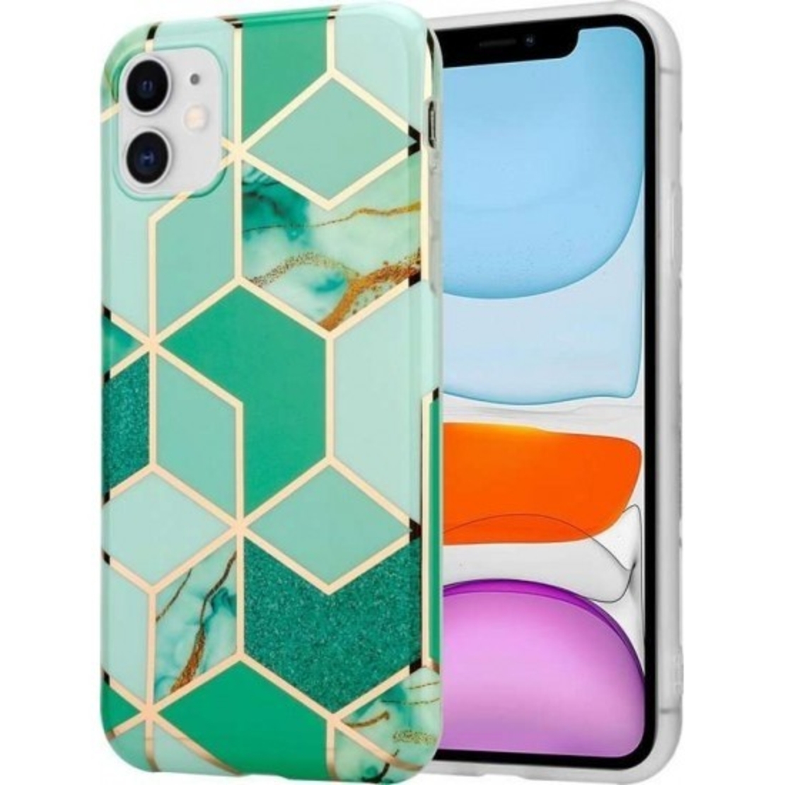 Husa protectie Vafy compatibila cu Samsung Galaxy A32 Soft IMD TPU Marble Geometric Verde