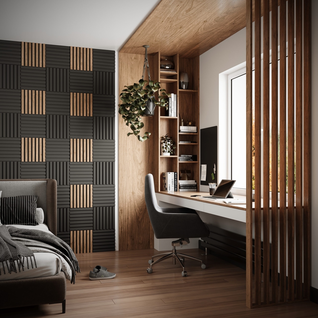 Modul riflaj MDF decorativ LDA PREMIUM de tip panou acustic, Stejar Saragossa, 30x30 cm