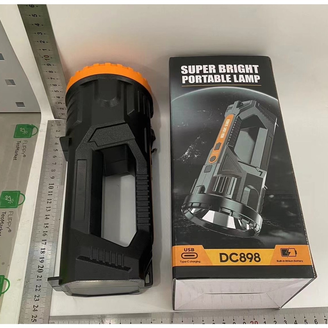 Lanterna LED, Vafy, Incarcare USB, Autonomie 8-24h, 2 Surse de Lumina, Principal si Lateral, Raza Maxima 100-200 m, COB, 5W, 23 x 10 x 10 cm, Galben