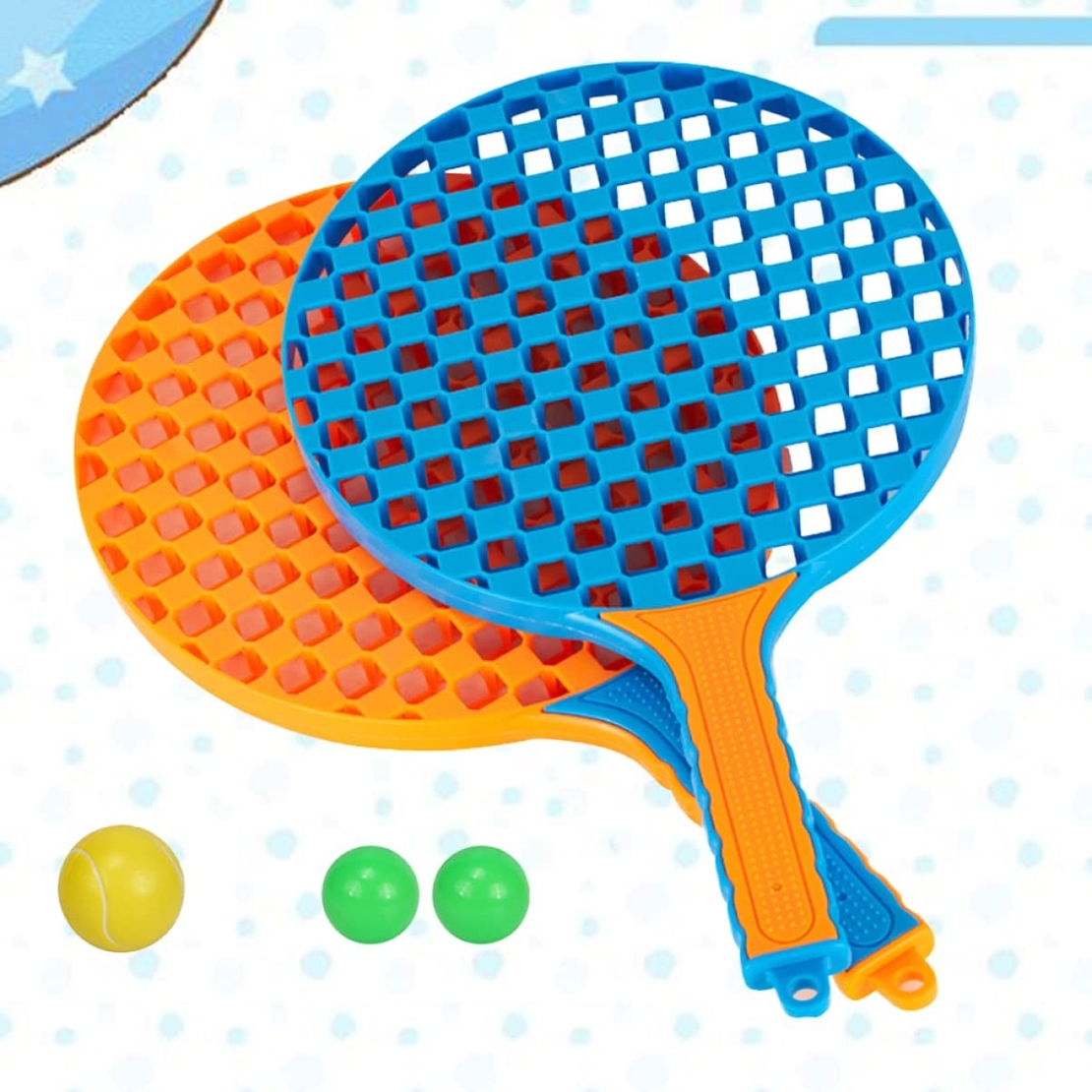 Set Badminton pentru Copii, Flippy, 2 Palete, 3 Mingi, Pentru Joaca si Antrenament, Albastru Portocaliu