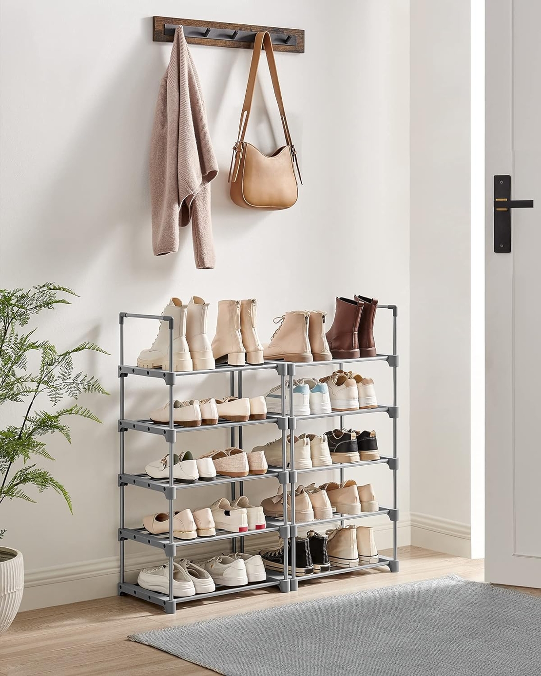 SONGMICS Suport pentru pantofi, cadru metalic cu 10 nivele, design personalizabil, 30x45x174cm, gri