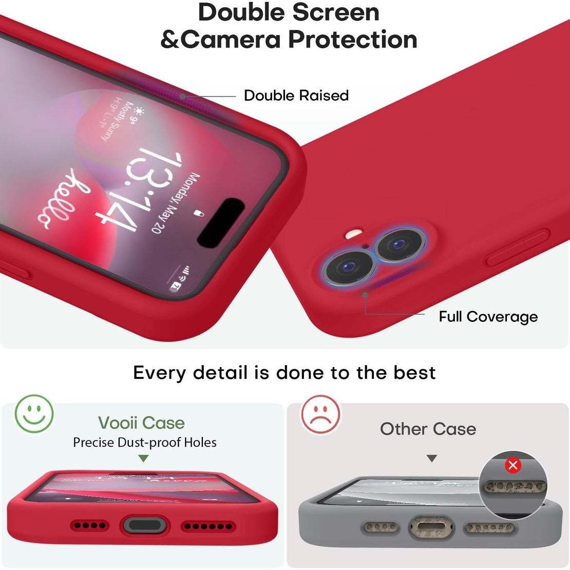 Husa de Protectie, Vafy, pentru iPhone 16, Liquid Silicone, cu Microfibra pe Interior, Protectie Antisoc, Compatibil Incarcare Wireless, Rosu