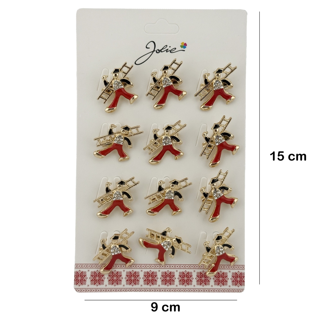 Set 12 Brose Martisor Primavara Cosar, Jolie, Brose din Metal, Aspect Lacuit, 2 x 2,5 cm per Unitate, Auriu cu Rosu