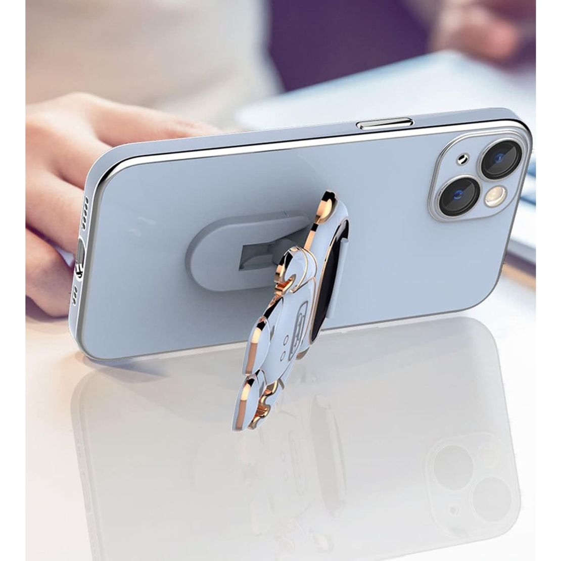 Husa de Protectie TPU 2in1, Vafy, pentru Apple iPhone 15, Astronaut cu Suport, Antisoc, Rezistenta la Impact, Protectie Camera, Albastru