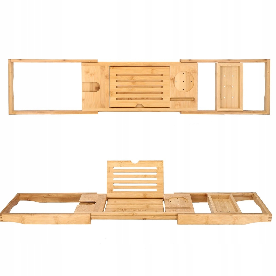 Raft cu tava pentru cada din bambus natural Sersimo 1025, extensibila, 75-111x23cm
