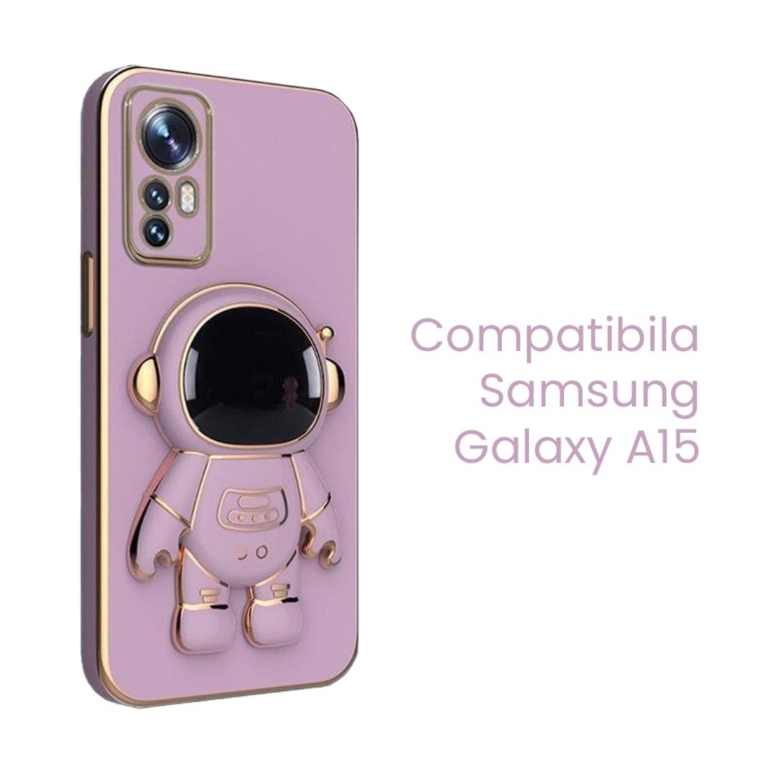 Husa de Protectie 2 in 1, Vafy, Husa de Protectie pentru Samsung Galaxy A15/A15 5G, Model Astronaut cu Suport, din TPU, Mov