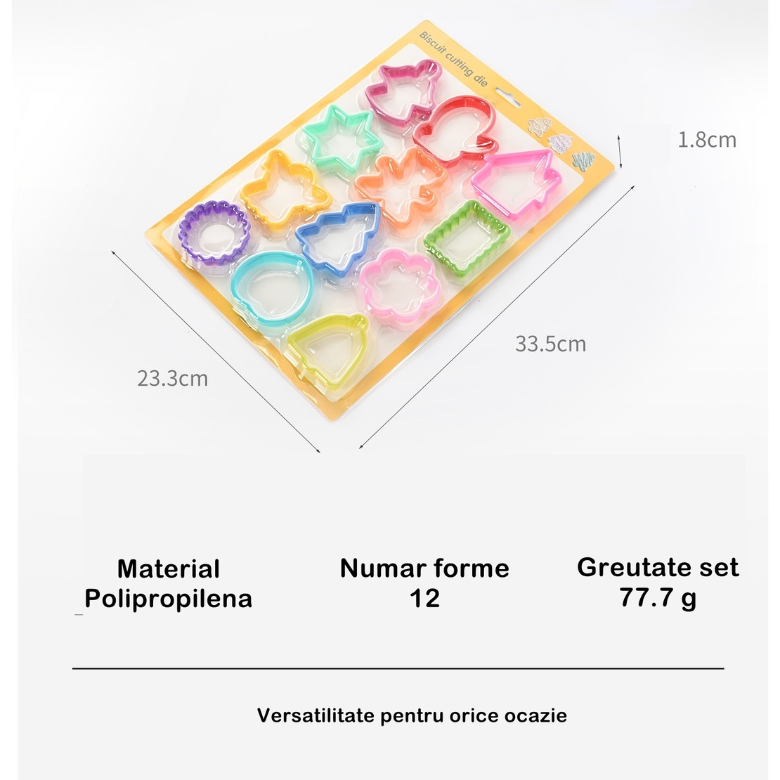 Set 12 forme pentru prajituri Flippy, material polipropilena, diverse forme, pentru orice ocazie, adancime 1.6 cm, 23.3 x 33.5 x 1.8 cm, multicolor