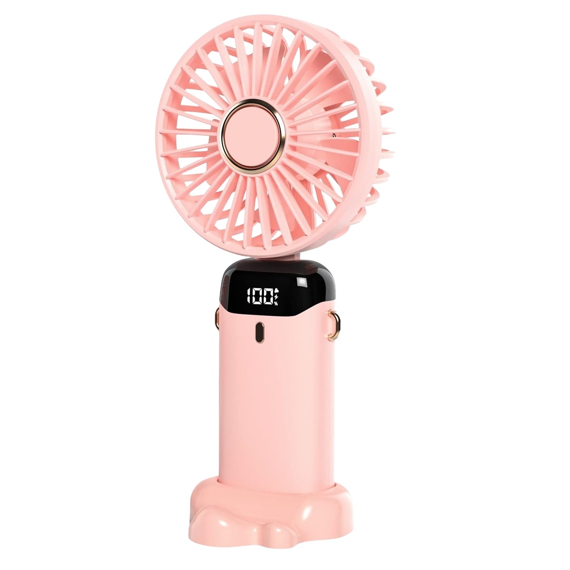 Ventilator Ultra Portabil cu Aromaterapie, Vafy, 3 in 1, de Mana, de Birou, de Gat, 5 Trepte de Viteza, Incarcare USB, Autonomie 12h, Pliabil, cu Ecran LCD, Roz