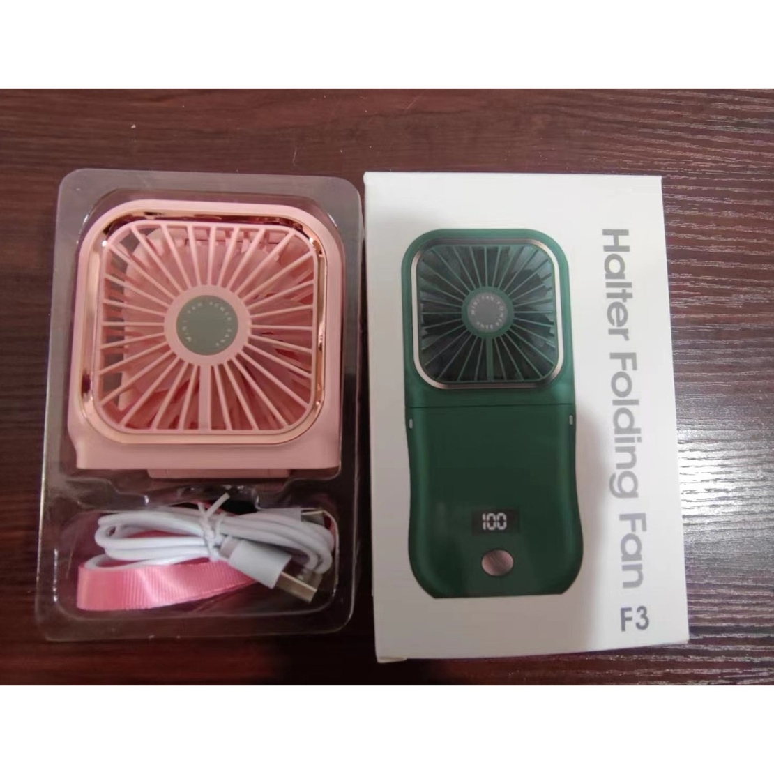 Ventilator Portabil Vafy, 3 in 1, de Mana, de Gat, de Birou, 16.7 x 8 x 1.9 cm, 3 Trepte de Viteza, Incarcare USB, Pliabil, Afisaj Digital, Suport Telefon, Roz