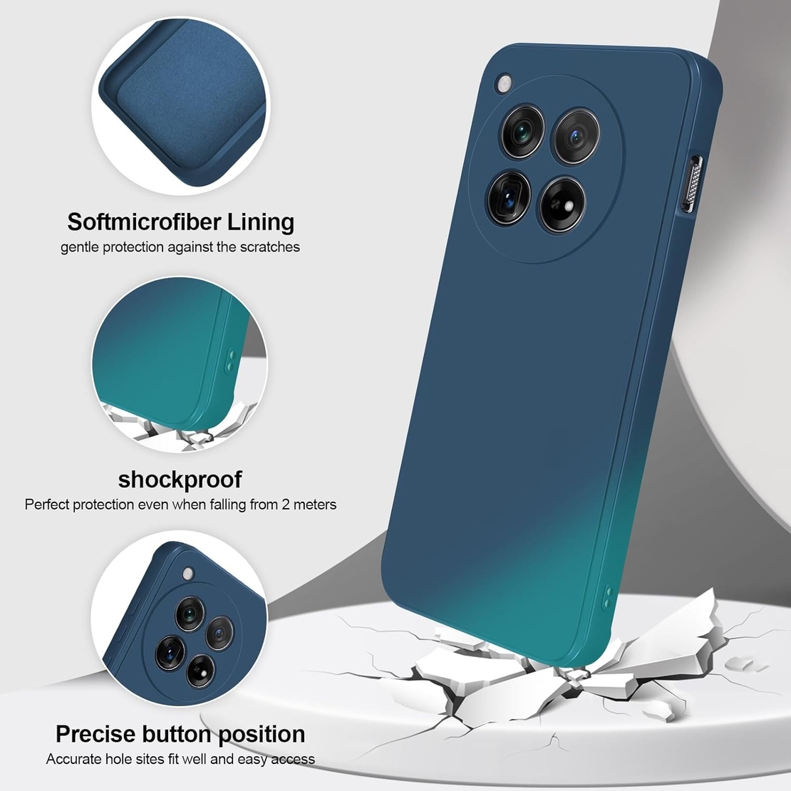 Husa de Protectie, Vafy, pentru OnePlus 12 5G, Liquid Silicone, cu Microfibra pe Interior, Protectie Antisoc, Compatibil Incarcare Wireless, Albastru