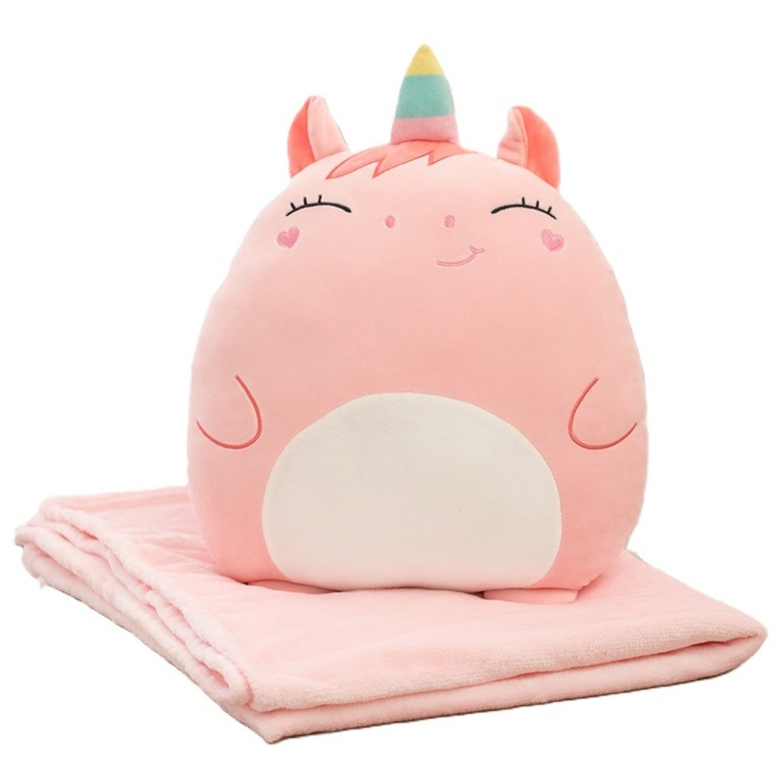 Patura 2in1 pentru Pat sau Canapea, Vafy, Model Jucarie Unicorn cu Spatiu de Depozitare Patura, Microfibra, 1x1.7 m, Roz