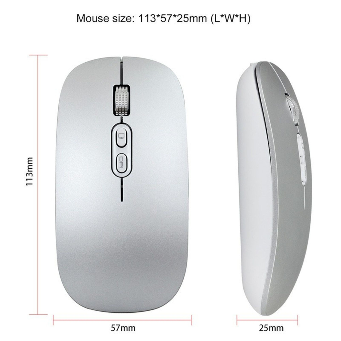 Mouse Wireless Reincarcabil, Vafy, Compatibil Windows/macOS, Bluetooth 5.1 + 2.4GHz, Silentios, DPI 800/1200/1600, Argint