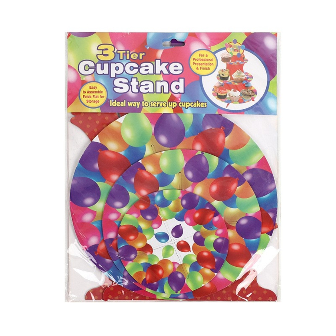 Suport Prajituri, Vafy, 3 Etaje, Design de Petrecere, pentru Prajituri, Candy Bar, din Carton, Rosu/Multicolor