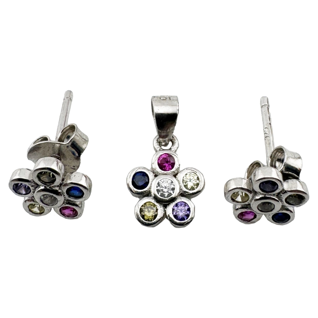 Set Pandativ cu Cercei pentru Dama, Jolie, Argint 925, Model Floricele Colorate, 1.60 g, Argintiu