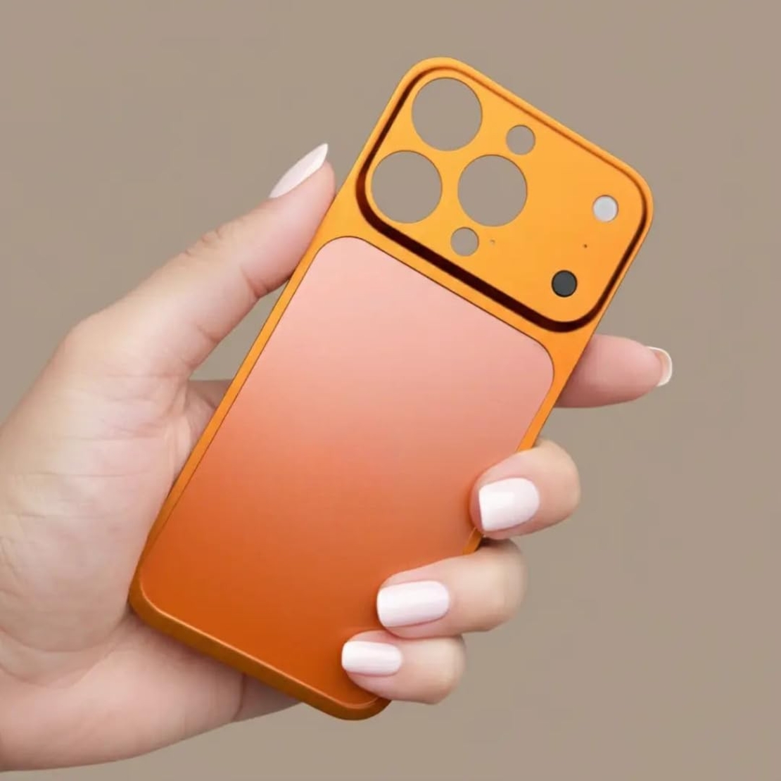 Carcasa Metalica, Vafy, Compatibila Apple iPhone 14 Pro Max, Creeaza Aspect de iPhone 17 Pro Max, Unibody Mat, Rezistenta la Zgarieturi, Portocaliu