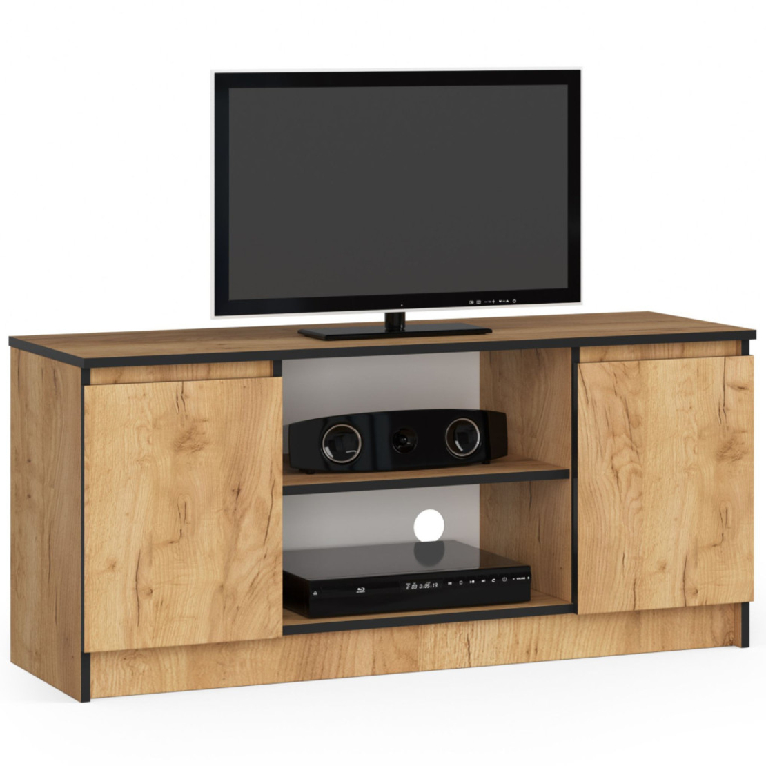 Comoda TV cu 2 usi si o polita, PAL laminat 16 mm, 120x40x55 cm, stejar craft