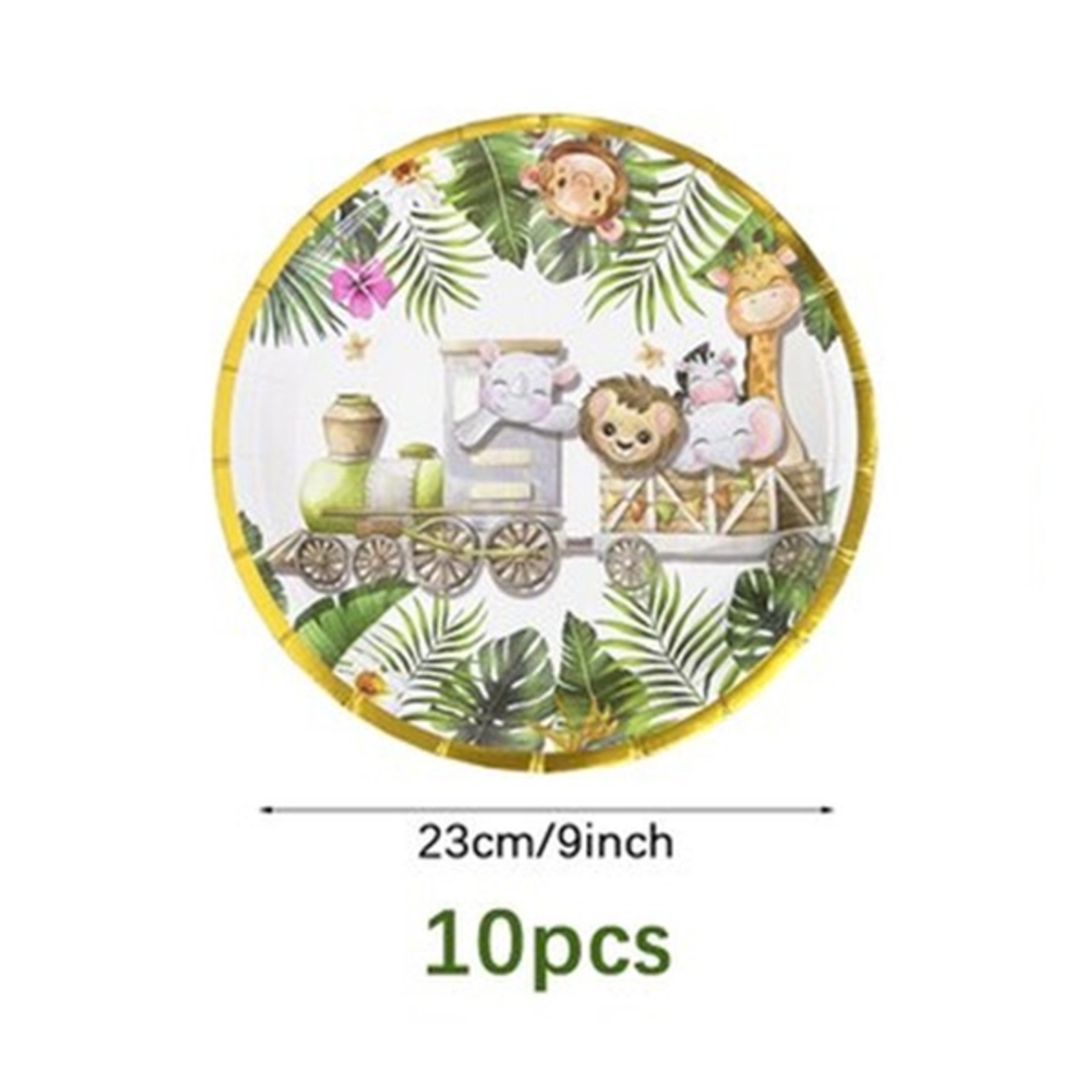 Farfurii Cartonate pentru Petreceri, Flippy, Farfurii cartonate de unica Folosinta pentru Zile de Nastere, Model Safari cu animale, set 10 buc, Diametru 23 cm, Multicolor
