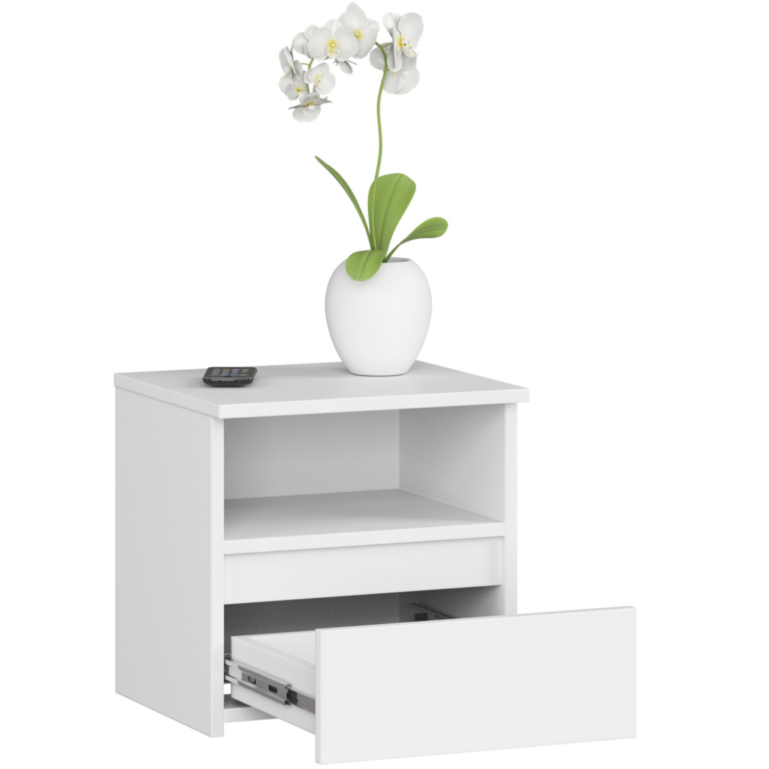 Noptiera cu 1 sertar, PAL laminat 16mm, 40x35x40 cm, alb