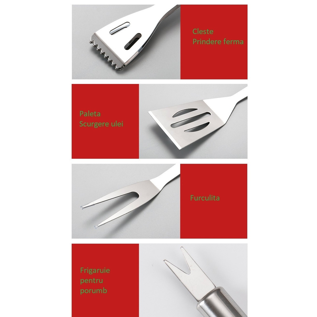Set 18 Ustensile pentru Gratar, Flippy, din Otel Inoxidabil, Geanta Oxford, Argintiu
