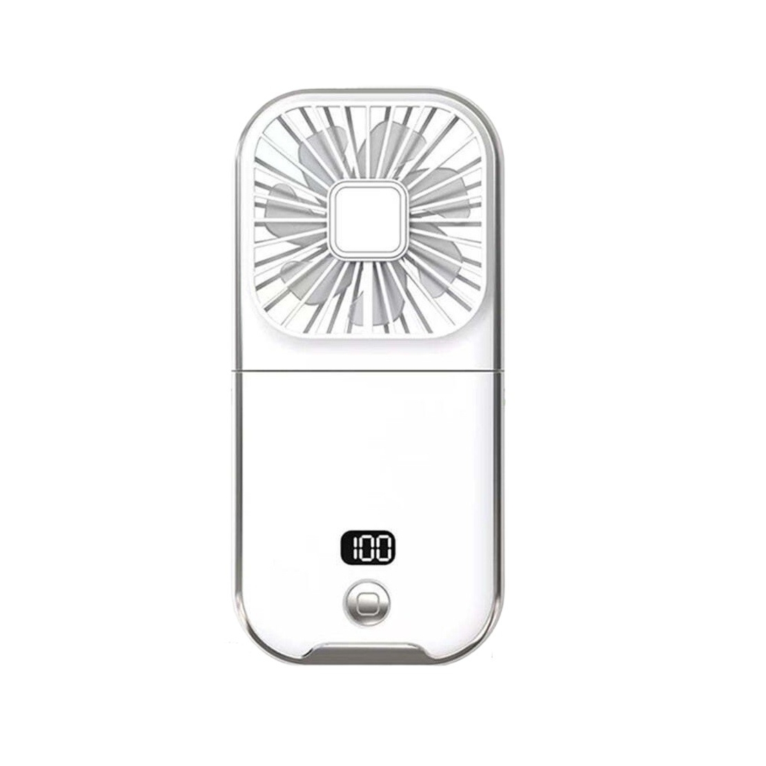 Ventilator Portabil Vafy, 3 in 1, de Mana, de Gat, de Birou, 16.7 x 8 x 1.9 cm, 3 Trepte de Viteza, Incarcare USB, Pliabil, Afisaj Digital, Suport Telefon, Alb