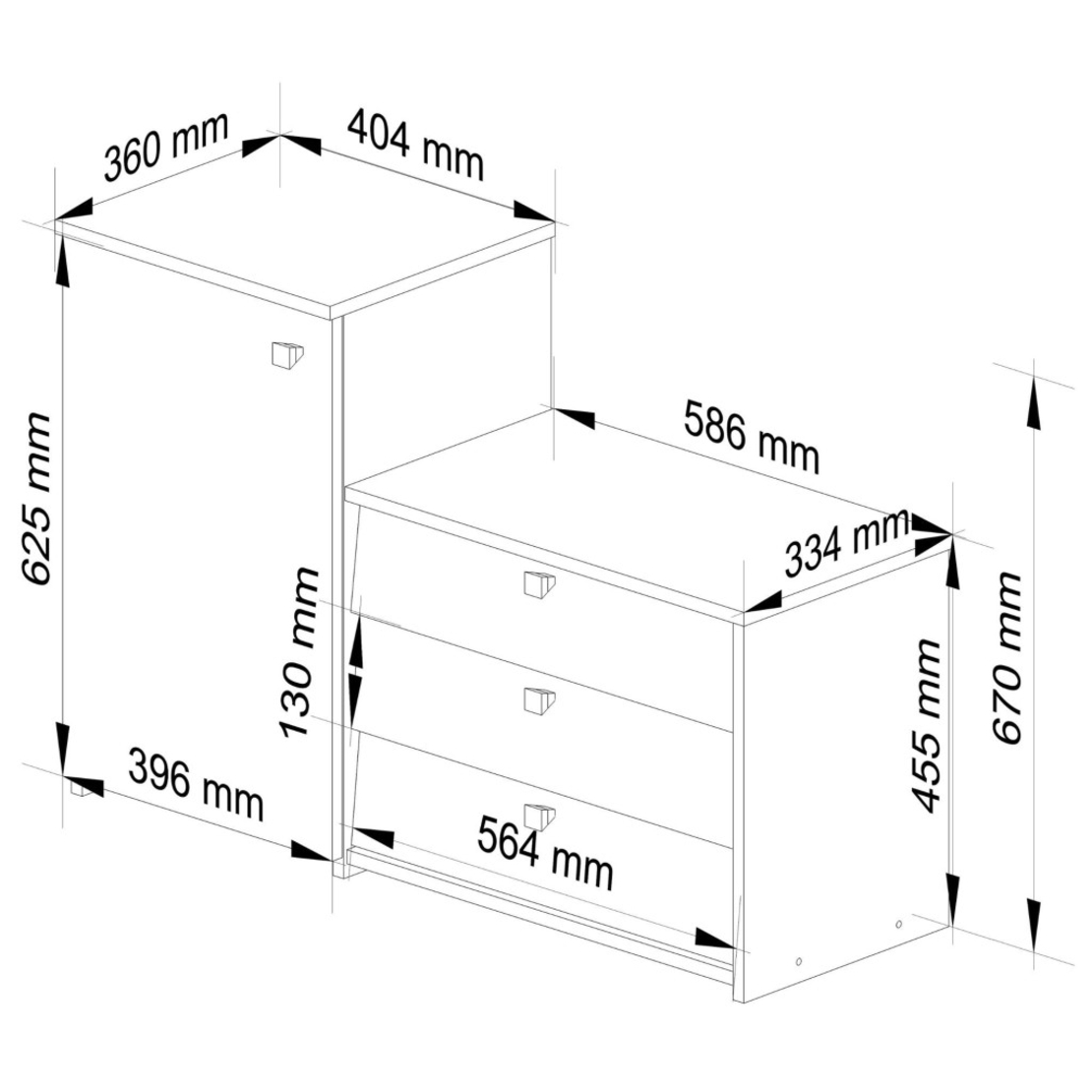 Dulap pantofi S16 cu comoda, 3 niveluri rabatabile, PAL laminat 16 mm, 98x33x67 cm, alb