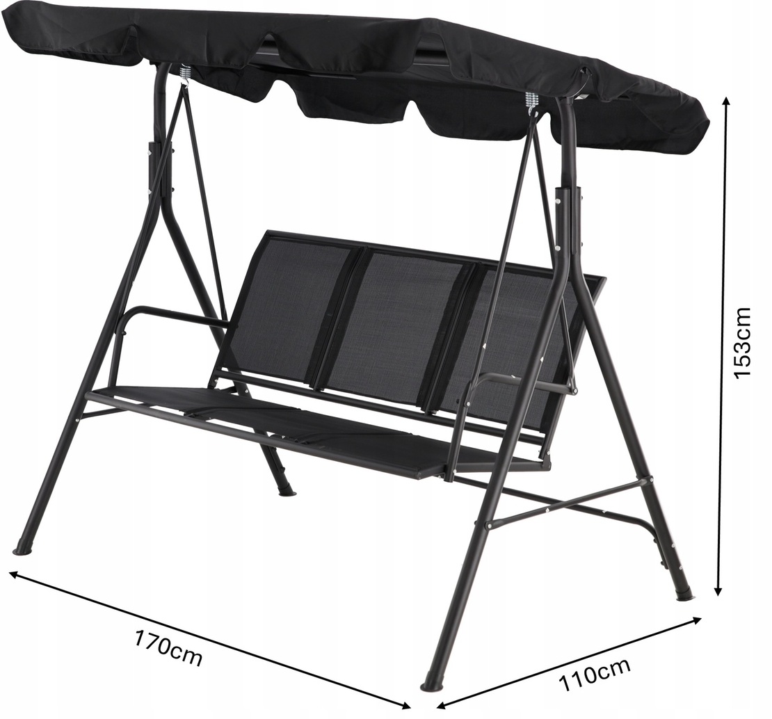 Leagan balansoar gradina Sersimo Textilene, 3 locuri, 260kg, negru