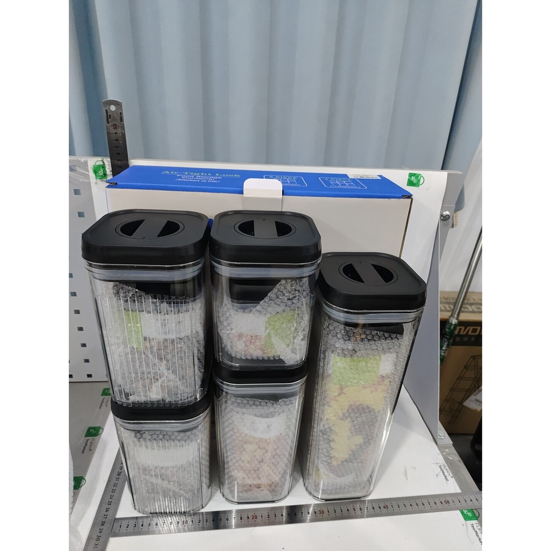 Cutii de Depozitare Alimente, Flippy, Set din 10 Cutii de tip Container, Recipiente pentru Cereale in Bucatarie, Transparente cu Capac Negru