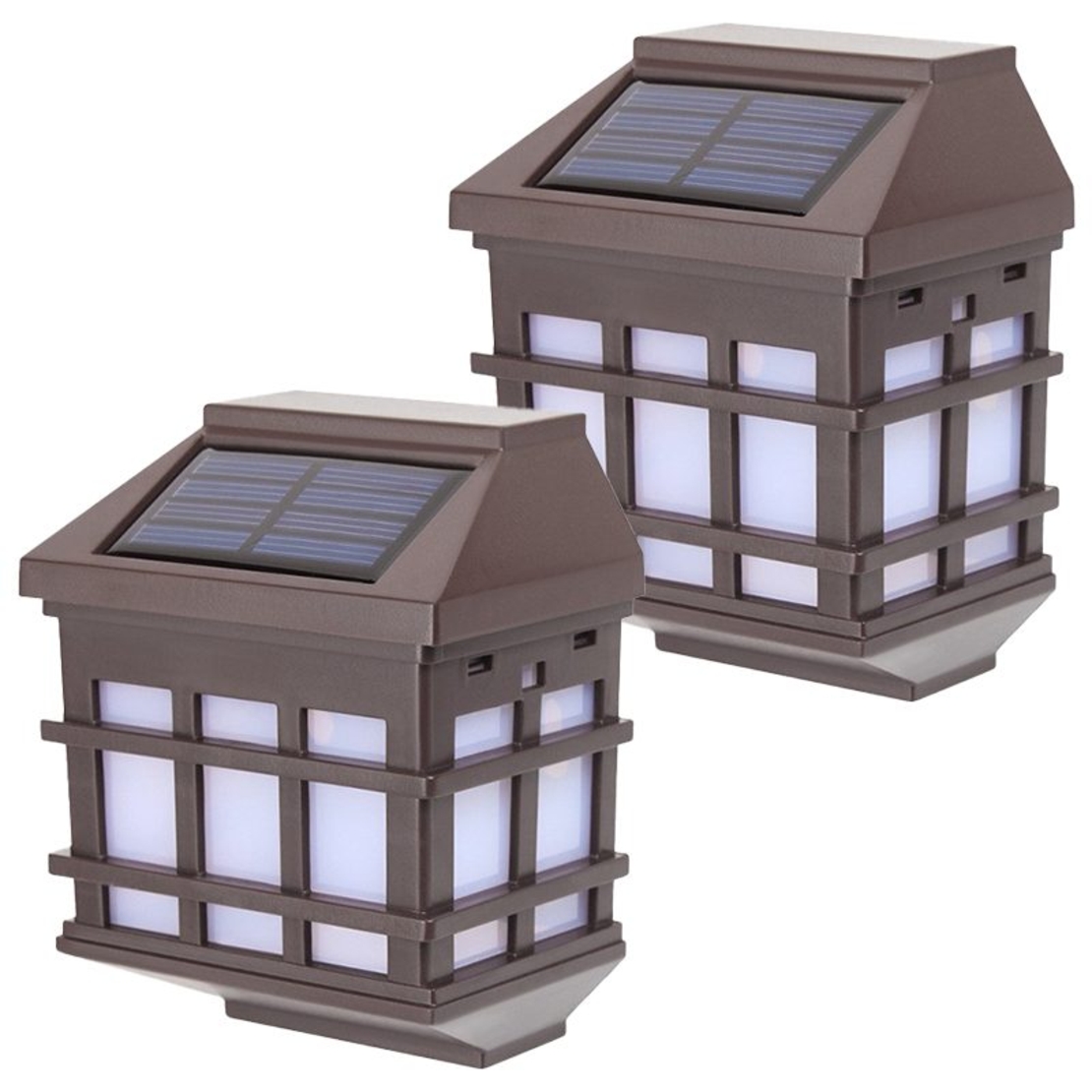 Lampa solara LED tip Felinar pentru perete, Flippy, Set 2 Bucati, 11.5 x 8.3cm, 1.2V, ABS, 400mAh, Lumina Alb Cald, Maro