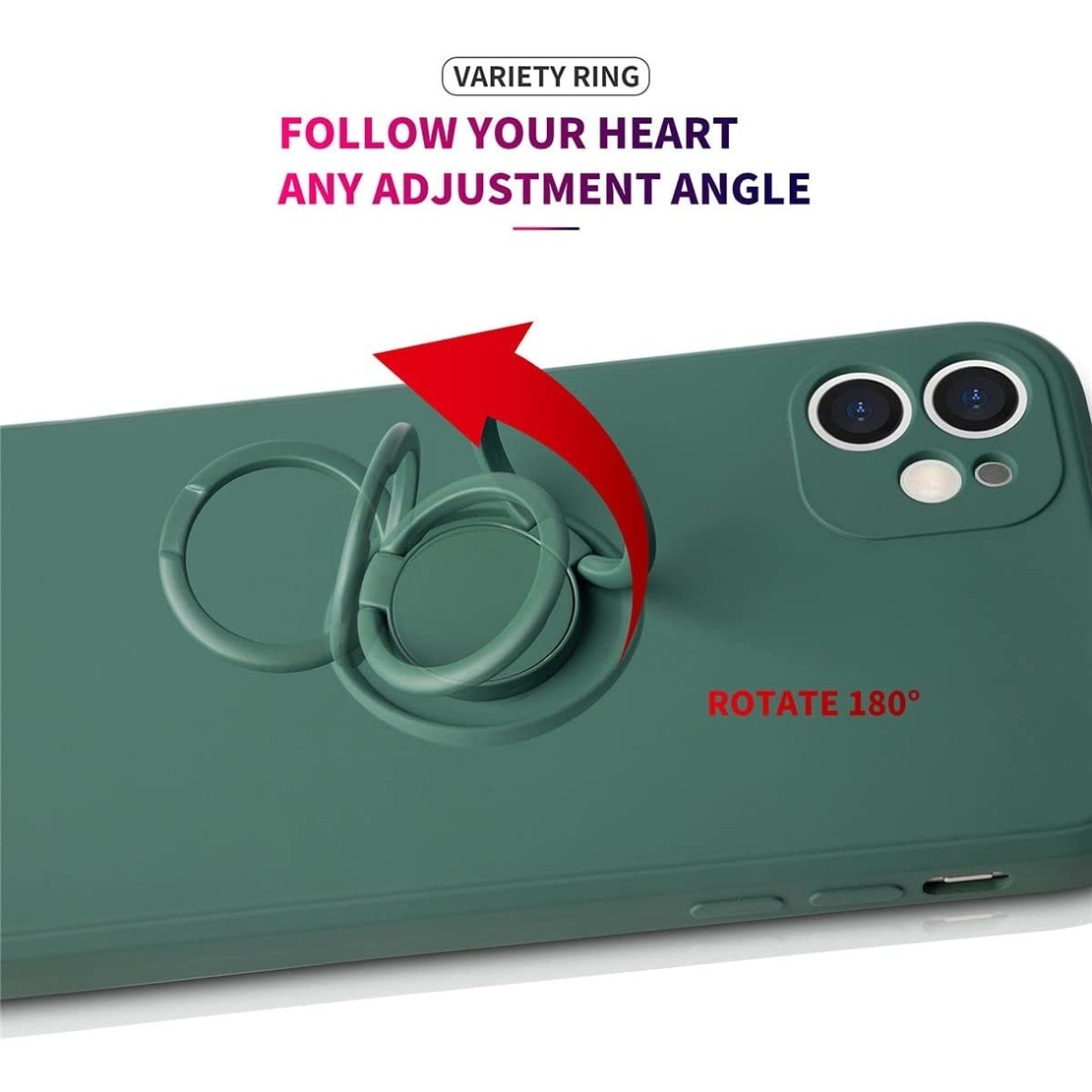 Husa protectie Vafy compatibila cu Apple iPhone 12 Liquid Silicone Ring cu suport rotativ Verde